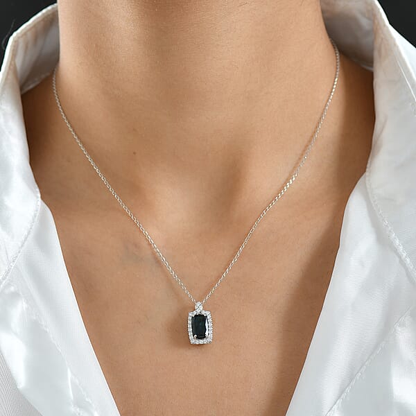 Certified & Appraised Rhapsody AAAA Monte Belo Indicolite And E-F VS Diamond 2.00 Ctw Pendant Necklace In 950 Platinum 20 Inches