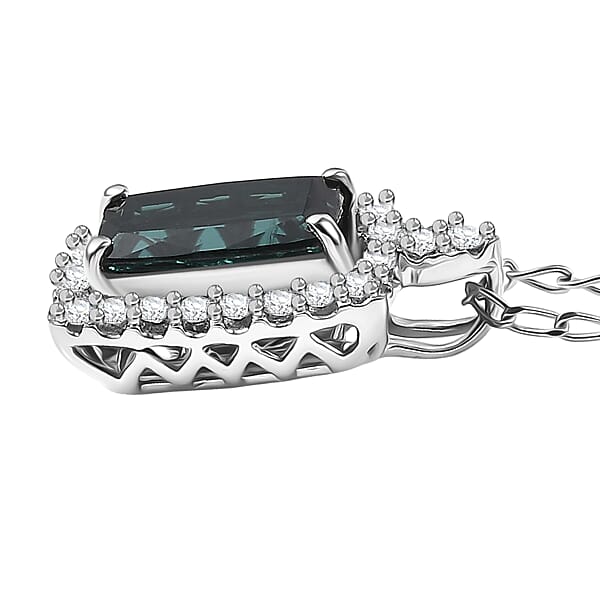 Certified & Appraised Rhapsody AAAA Monte Belo Indicolite And E-F VS Diamond 2.00 Ctw Pendant Necklace In 950 Platinum 20 Inches