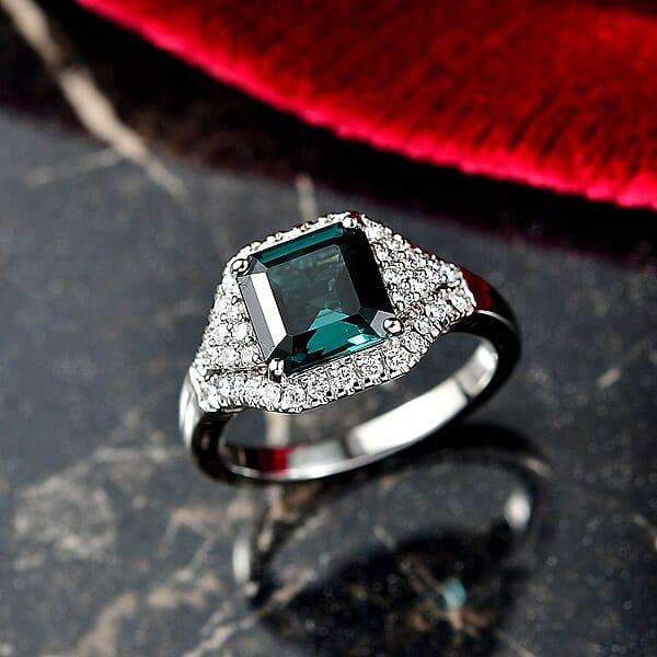 Certified & Appraised Rhapsody AAAA Monte Belo Indicolite And E-F VS Diamond 2.76 Ctw Ring In 950 Platinum 6.75 Grams