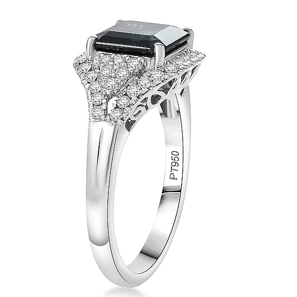 Certified & Appraised Rhapsody AAAA Monte Belo Indicolite And E-F VS Diamond 2.76 Ctw Ring In 950 Platinum 6.75 Grams