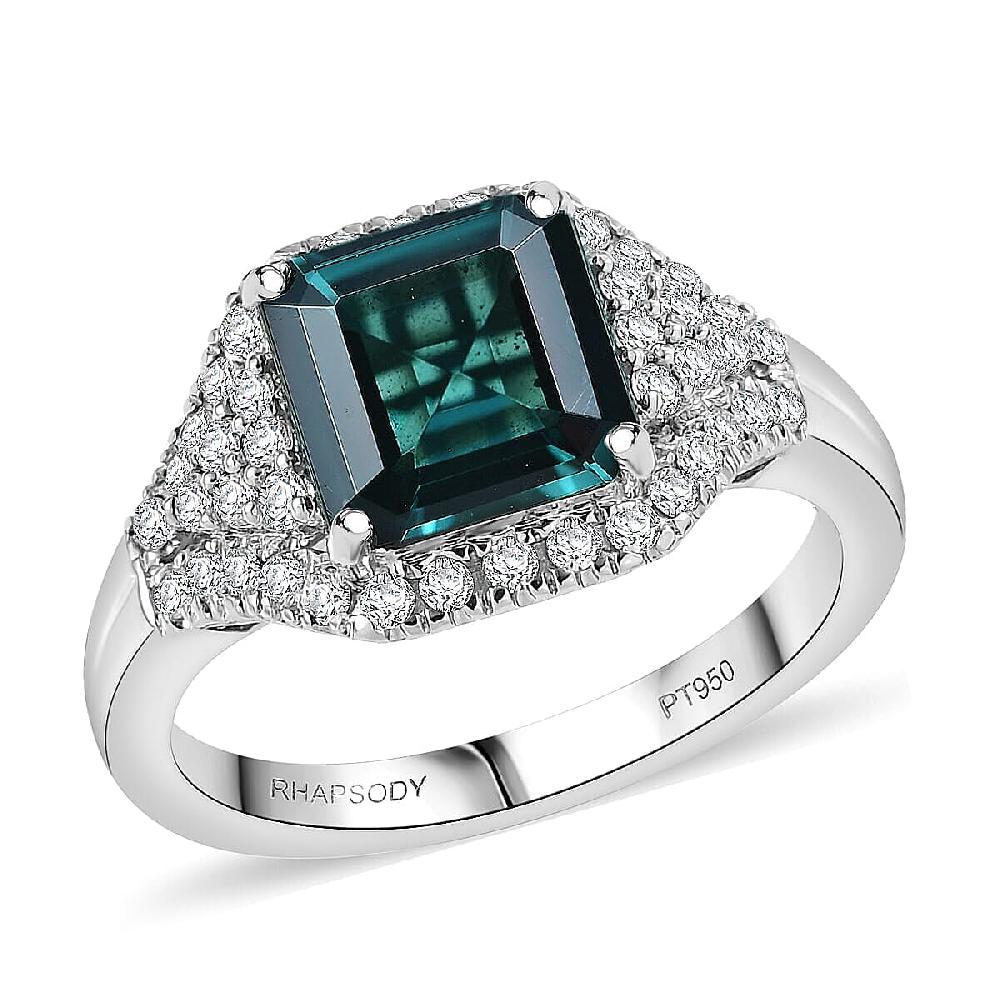 Certified & Appraised Rhapsody AAAA Monte Belo Indicolite And E-F VS Diamond 2.76 Ctw Ring In 950 Platinum 6.75 Grams