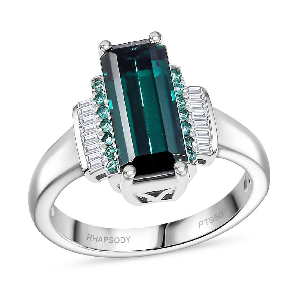 Certified & Appraised Rhapsody AAAA Monte Belo Indicolite Paraiba Tourmaline and E-F VS Diamond 4.00 ctw Ring in 950 Platinum 7.80 Grams