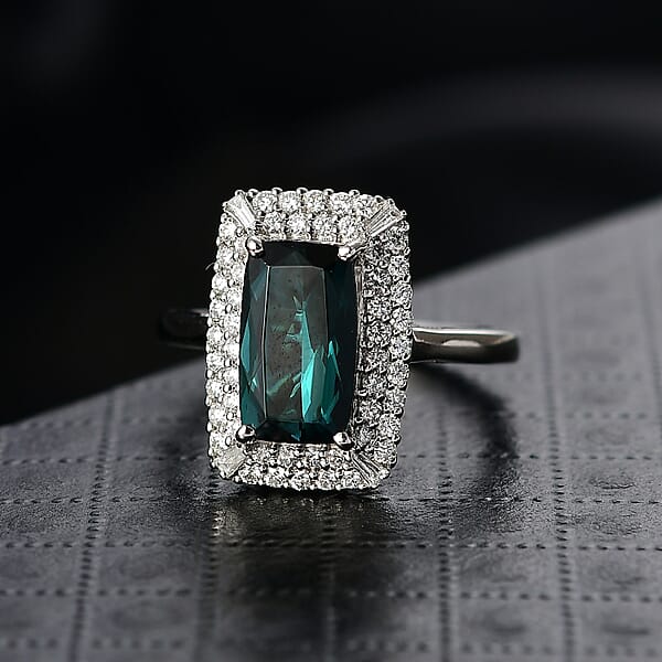 Certified & Appraised Rhapsody AAAA Monte Belo Indicolite And E-F VS Diamond 3.24 Ctw Ring In 950 Platinum 7.25 Grams