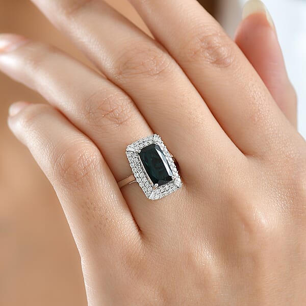 Certified & Appraised Rhapsody AAAA Monte Belo Indicolite And E-F VS Diamond 3.24 Ctw Ring In 950 Platinum 7.25 Grams