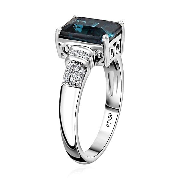 Certified & Appraised Rhapsody AAAA Monte Belo Indicolite And E-F VS Diamond 3.50 Ctw Ring In 950 Platinum 6.30 Grams