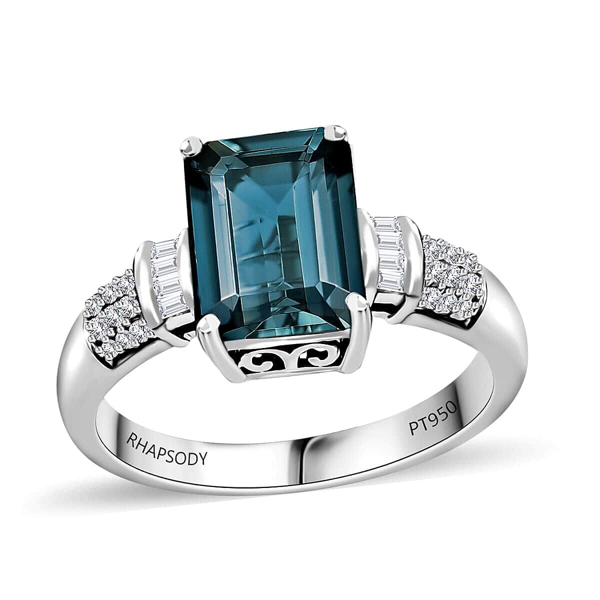 Certified & Appraised Rhapsody AAAA Monte Belo Indicolite and E-F VS Diamond 3.50 ctw Ring in 950 Platinum 6.30 Grams