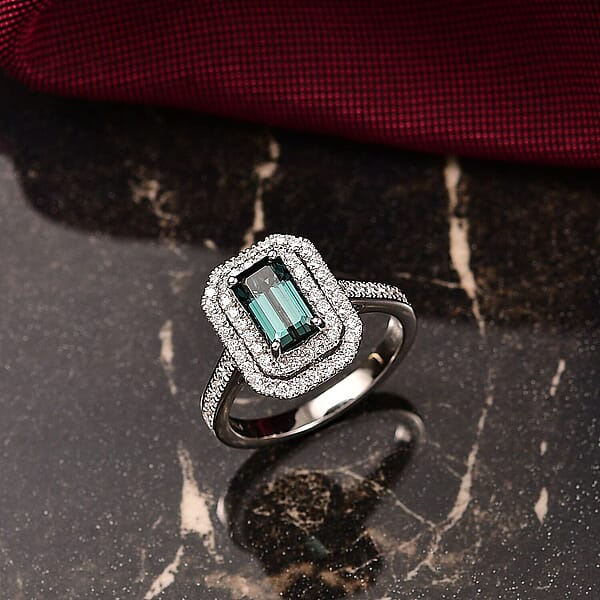 Certified & Appraised Rhapsody AAAA Monte Belo Indicolite And E-F VS Diamond 2.22 Ctw Ring In 950 Platinum 6.45 Grams