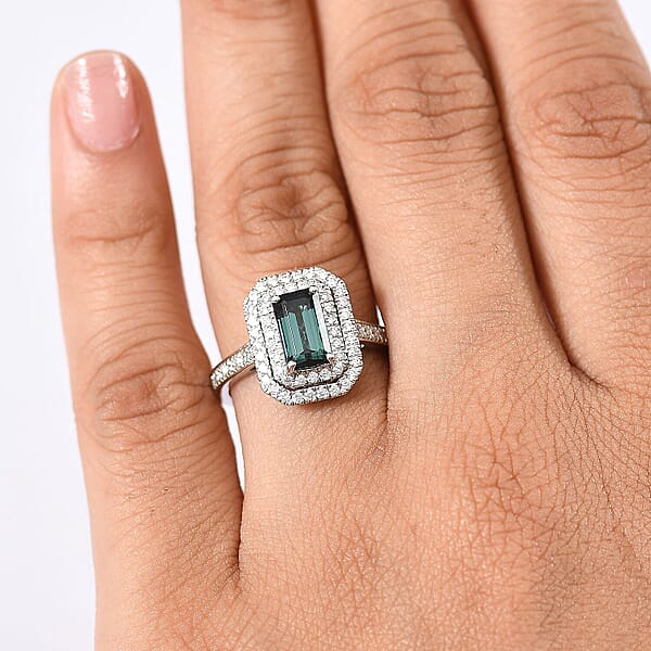 Certified & Appraised Rhapsody AAAA Monte Belo Indicolite And E-F VS Diamond 2.22 Ctw Ring In 950 Platinum 6.45 Grams
