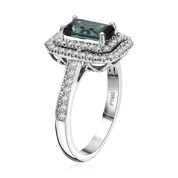 Certified & Appraised Rhapsody AAAA Monte Belo Indicolite And E-F VS Diamond 2.22 Ctw Ring In 950 Platinum 6.45 Grams