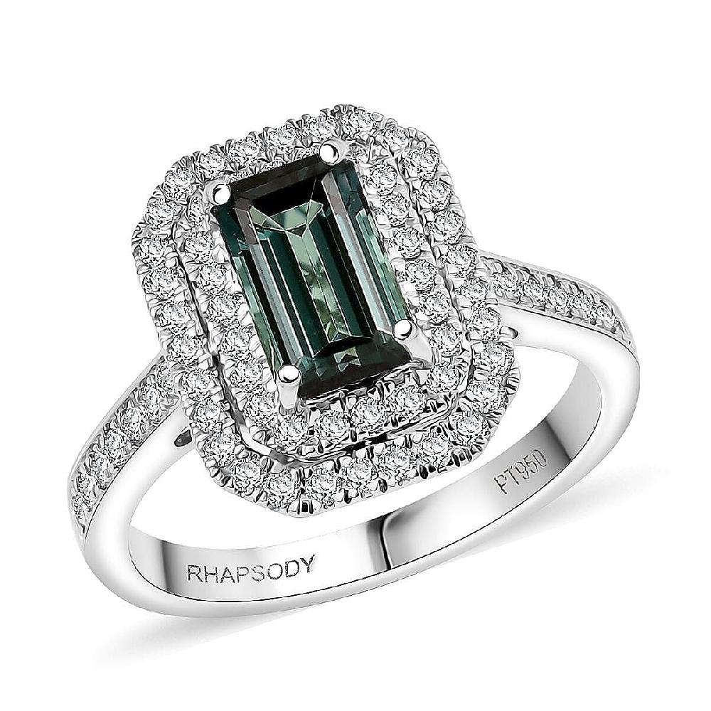 Certified & Appraised Rhapsody AAAA Monte Belo Indicolite and E-F VS Diamond 2.22 ctw Ring in 950 Platinum 6.45 Grams