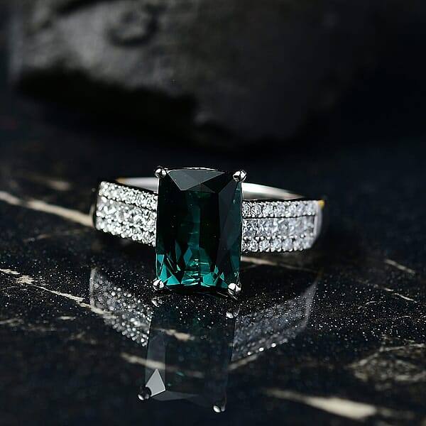 Certified & Appraised Rhapsody AAAA Monte Belo Indicolite And E-F VS Diamond 4.02 Ctw Ring In 950 Platinum 6.30 Grams