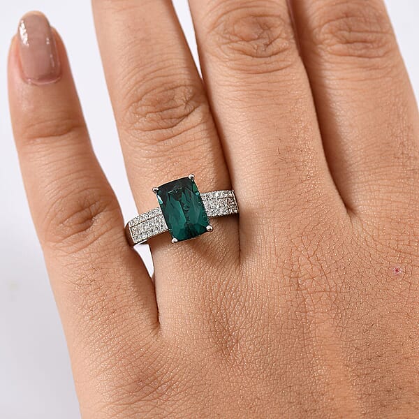 Certified & Appraised Rhapsody AAAA Monte Belo Indicolite And E-F VS Diamond 4.02 Ctw Ring In 950 Platinum 6.30 Grams