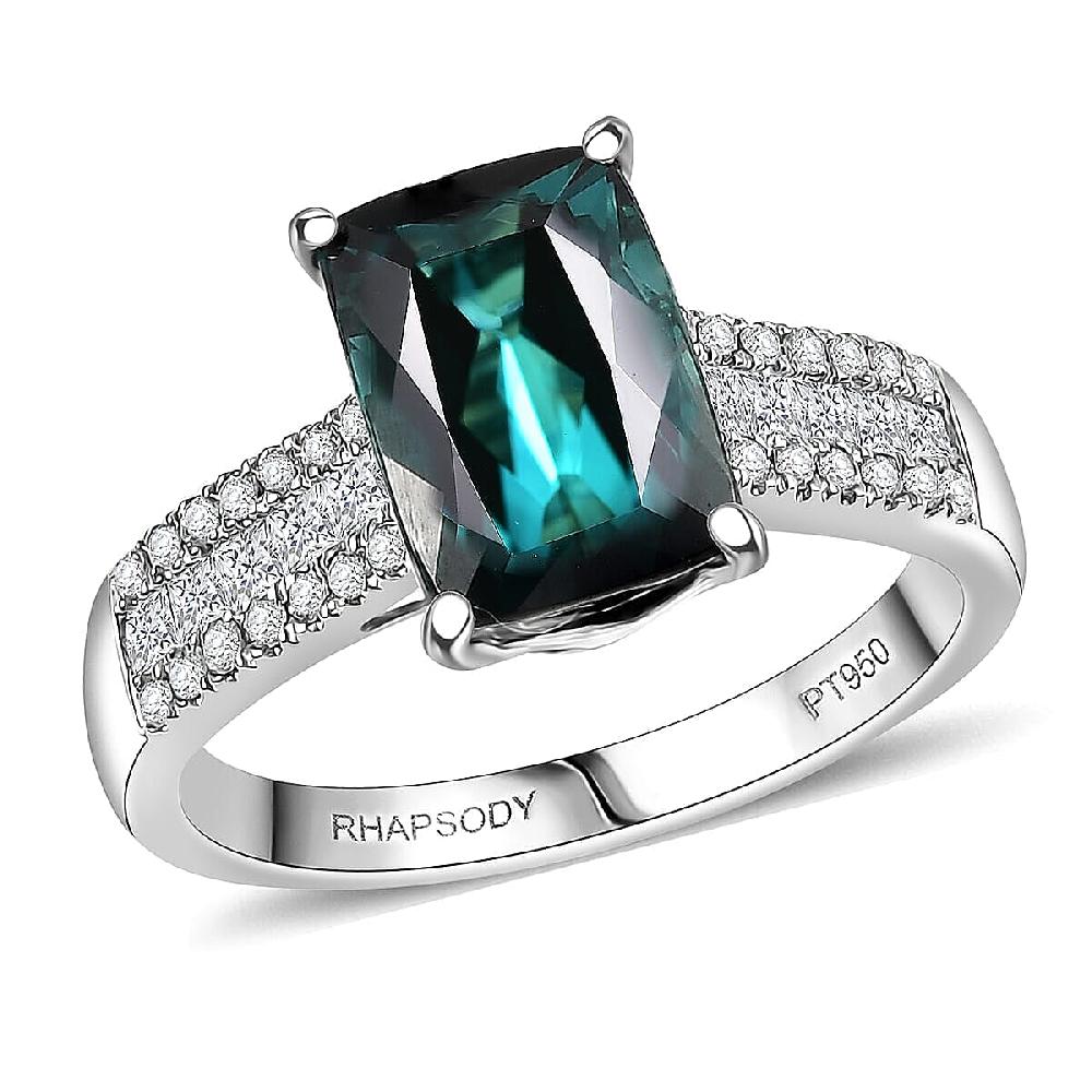 Certified & Appraised Rhapsody AAAA Monte Belo Indicolite and E-F VS Diamond 4.02 ctw Ring in 950 Platinum 6.30 Grams