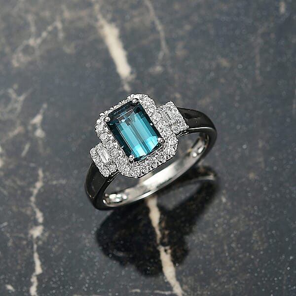Certified & Appraised Rhapsody AAAA Monte Belo Indicolite And E-F VS Diamond 2.02 Ctw Ring In 950 Platinum 6.05 Grams