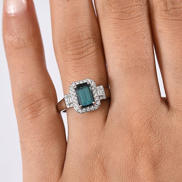 Certified & Appraised Rhapsody AAAA Monte Belo Indicolite And E-F VS Diamond 2.02 Ctw Ring In 950 Platinum 6.05 Grams