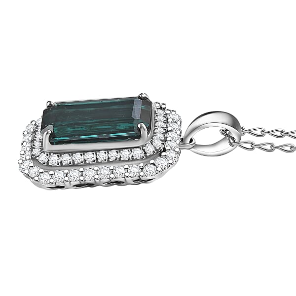 Certified & Appraised Rhapsody AAAA Monte Belo Indicolite And E-F VS Diamond 3.31 Ctw Pendant Necklace In 950 Platinum 20 Inches