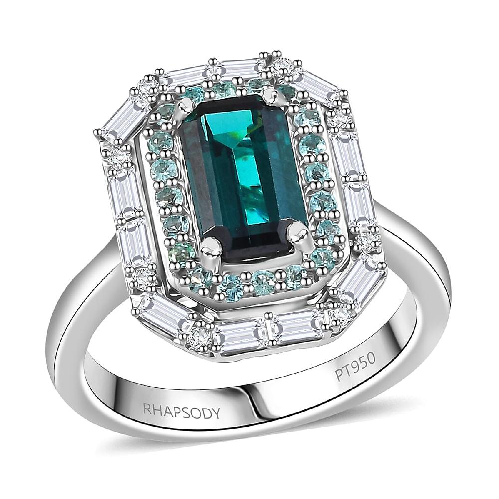 Certified & Appraised Rhapsody AAAA Monte Belo Indicolite Paraiba Tourmaline and E-F VS2 Diamond 2.85 ctw Ring in 950 Platinum 9.10 Grams