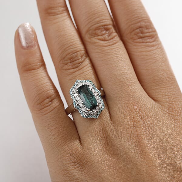Certified & Appraised Rhapsody AAAA Monte Belo Indicolite Paraiba Tourmaline And E-F VS2 Diamond 3.50 Ctw Ring In 950 Platinum 10.28 Grams