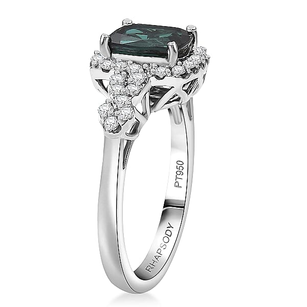 Certified & Appraised Rhapsody AAAA Monte Belo Indicolite And Diamond E-F VS 2.15 Ctw Ring In 950 Platinum (Size 10.0) 6.35 Grams