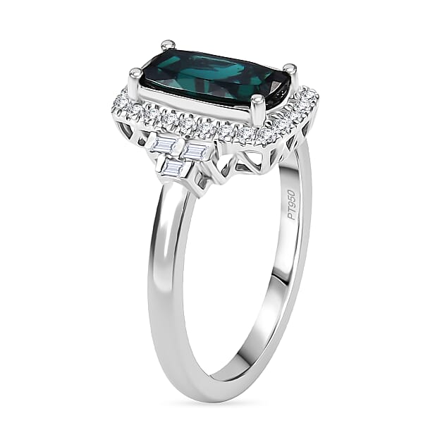 Certified & Appraised Rhapsody AAAA Monte Belo Indicolite And Diamond E-F VS 1.67 Ctw Ring In 950 Platinum 6.43 Grams