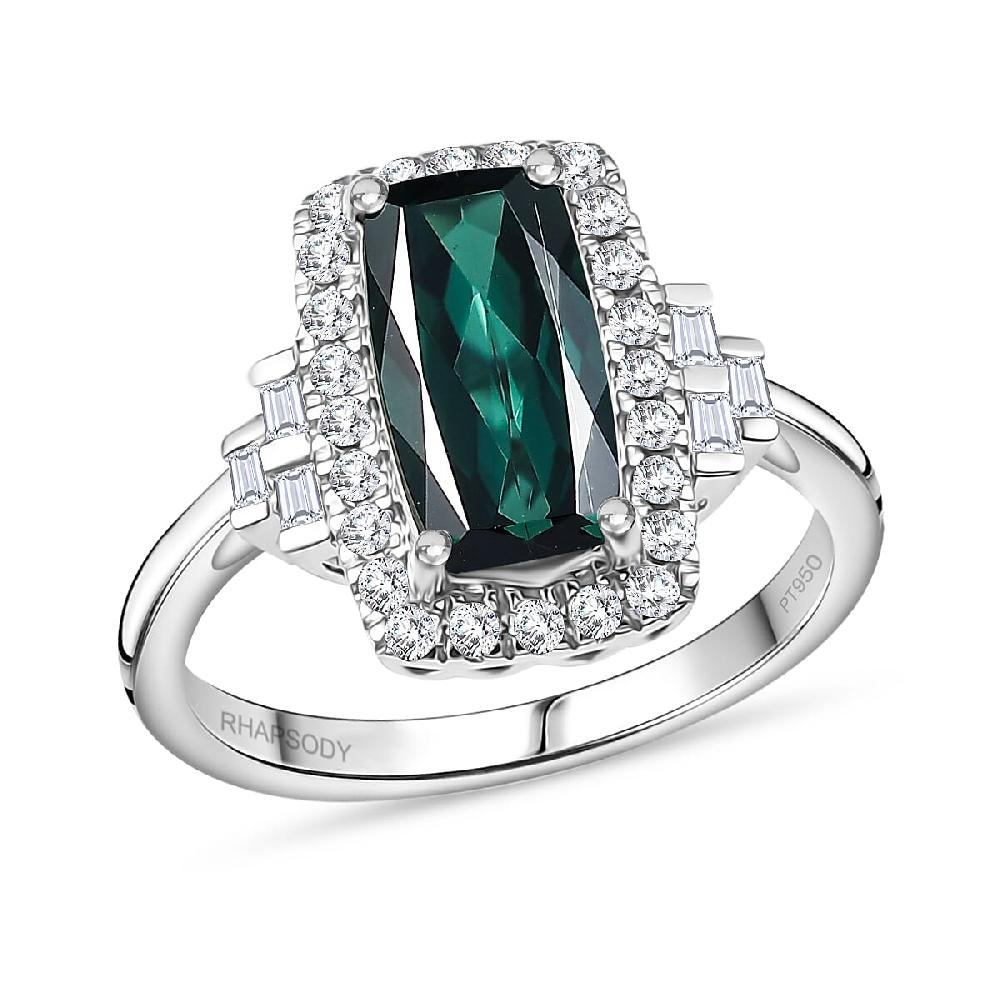 Certified & Appraised Rhapsody AAAA Monte Belo Indicolite and Diamond E-F VS 1.67 ctw Ring in 950 Platinum 6.43 Grams