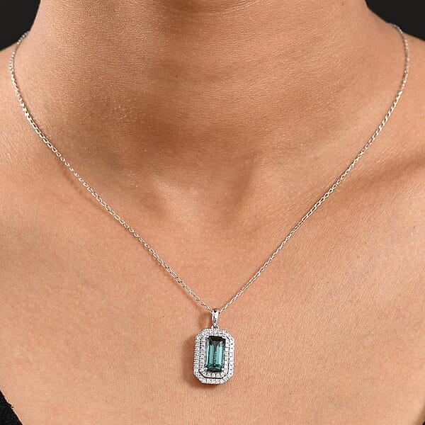 Certified & Appraised Rhapsody AAAA Monte Belo Indicolite And E-F VS Diamond 3.05 Ctw Pendant Necklace In 950 Platinum 20 Inches
