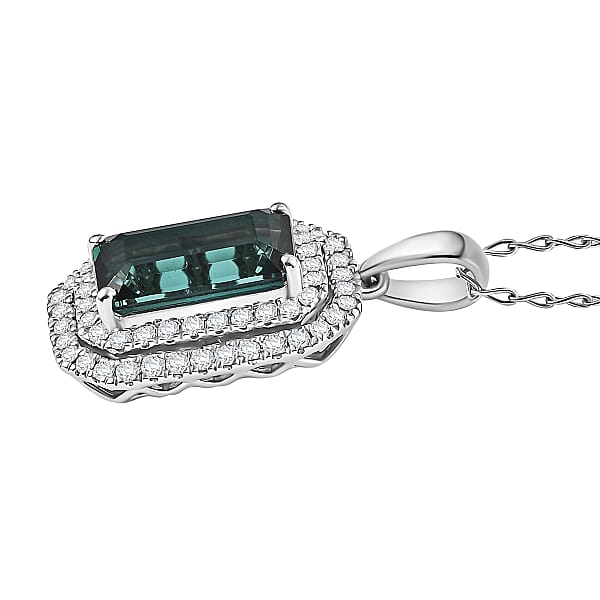 Certified & Appraised Rhapsody AAAA Monte Belo Indicolite And E-F VS Diamond 3.05 Ctw Pendant Necklace In 950 Platinum 20 Inches