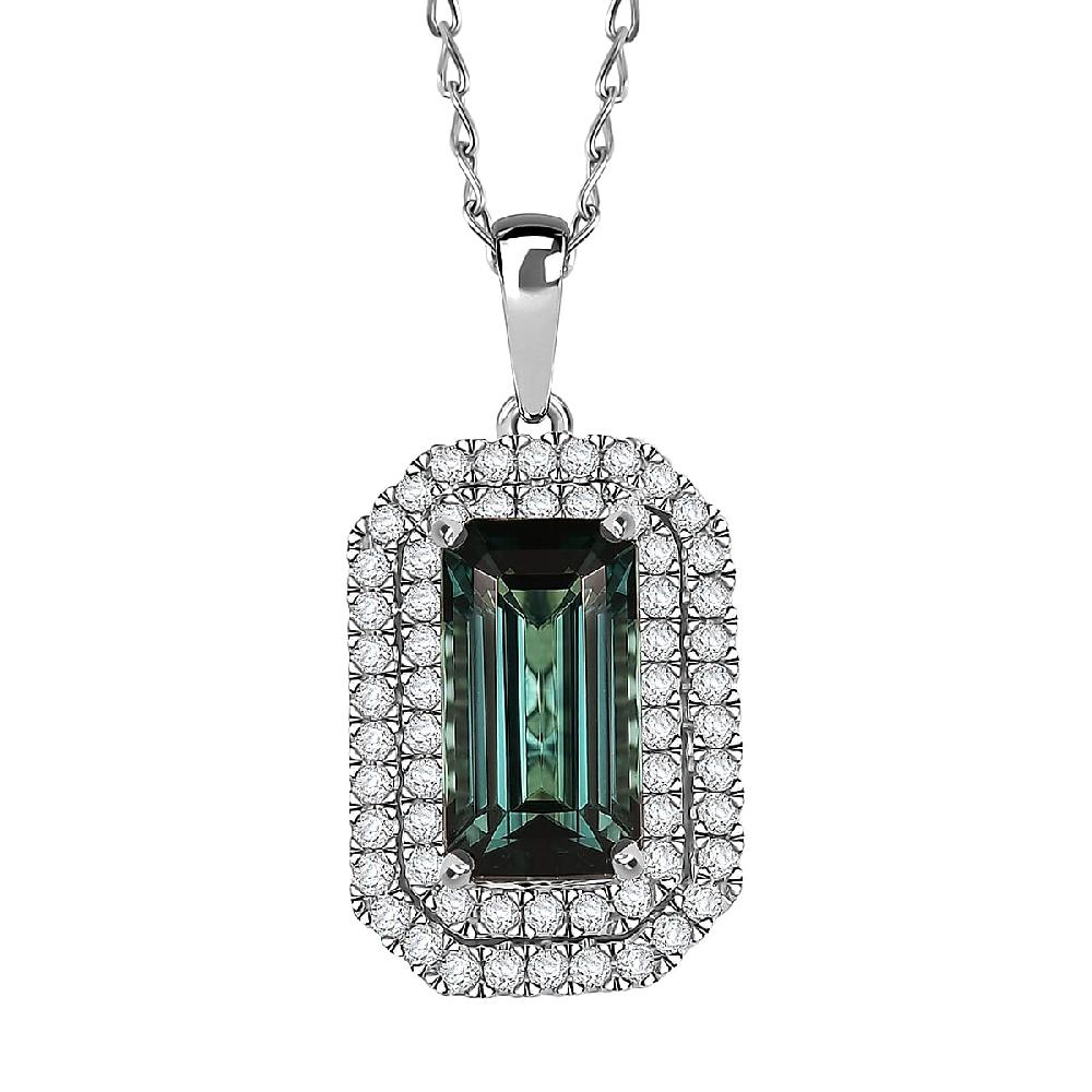 Certified & Appraised Rhapsody AAAA Monte Belo Indicolite and E-F VS Diamond 3.05 ctw Pendant Necklace in 950 Platinum 20 Inches