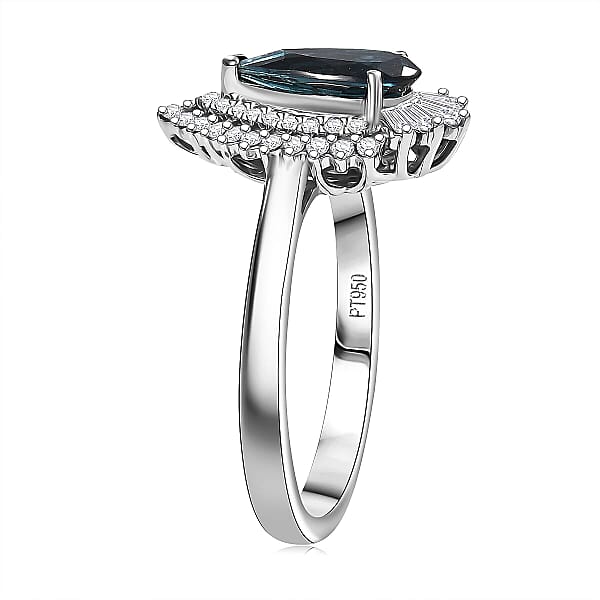 Certified & Appraised Rhapsody AAAA Monte Belo Indicolite And Diamond E-F VS 1.60 Ctw Ring In 950 Platinum 6.48 Grams
