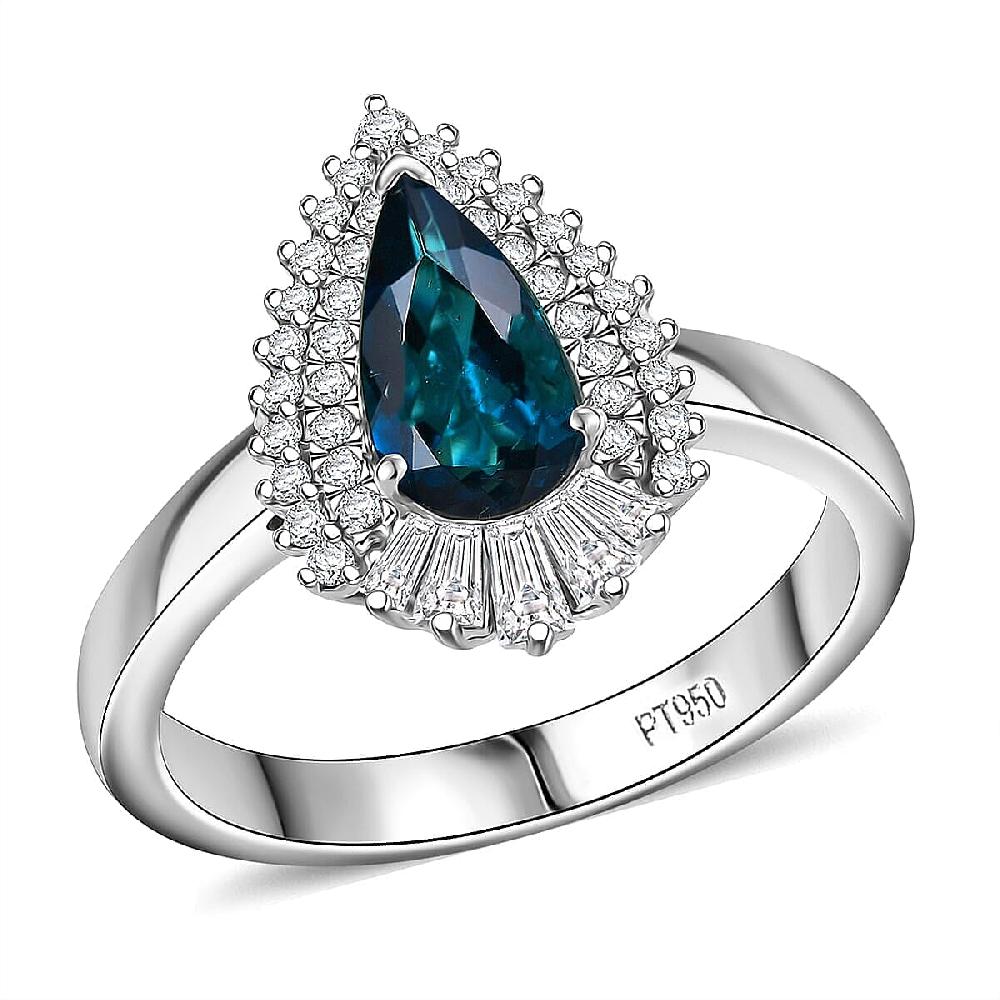 Certified & Appraised Rhapsody AAAA Monte Belo Indicolite and Diamond E-F VS 1.60 ctw Ring in 950 Platinum 6.48 Grams