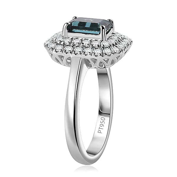 Certified & Appraised Rhapsody AAAA Monte Belo Indicolite And E-F VS Diamond 2.05 Ctw Double Halo Ring In 950 Platinum 7.85 Grams