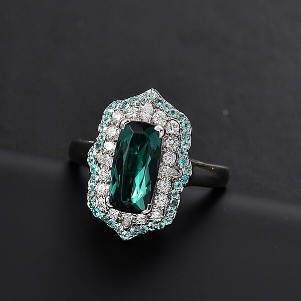 Certified & Appraised Rhapsody AAAA Monte Belo Indicolite Paraiba Tourmaline And E-F VS2 Diamond 3.50 Ctw Ring In 950 Platinum 10.28 Grams