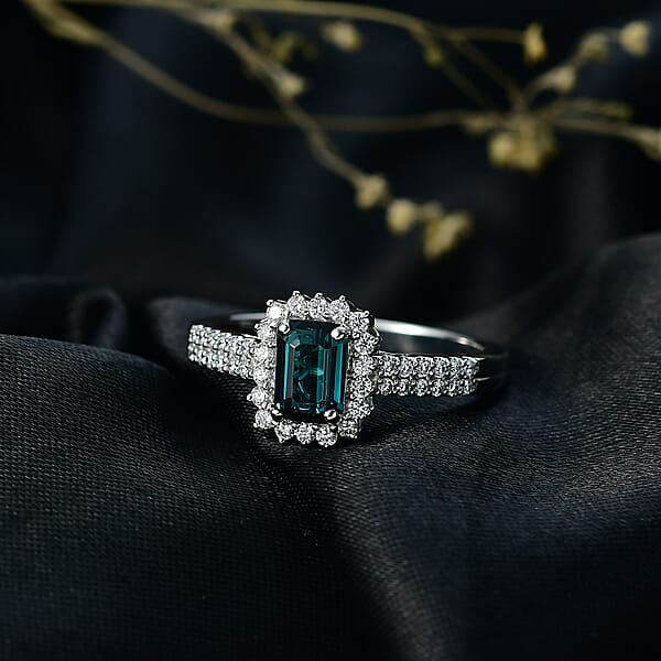 Certified & Appraised Rhapsody AAAA Monte Belo Indicolite And Diamond E-F VS 1.54 Ctw Ring In 950 Platinum 5.55 Grams