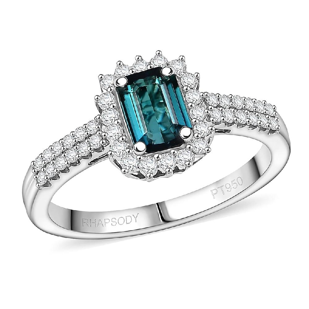 Certified & Appraised Rhapsody AAAA Monte Belo Indicolite And Diamond E-F VS 1.54 Ctw Ring In 950 Platinum 5.55 Grams