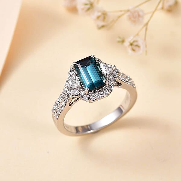 Certified & Appraised Rhapsody AAAA Monte Belo Indicolite And E-F VS Diamond 2.61 Ctw Ring In 950 Platinum 7.45 Grams