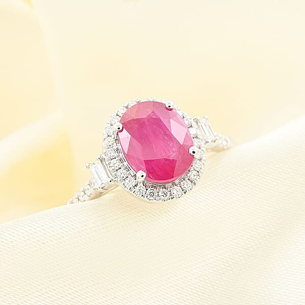 Certified & Appraised Rhapsody AAAA Mozambique Ruby And E-F VS Diamond 2.50 Ctw Ring In 950 Platinum 5.85 Grams (Del. In 10-15 Days)