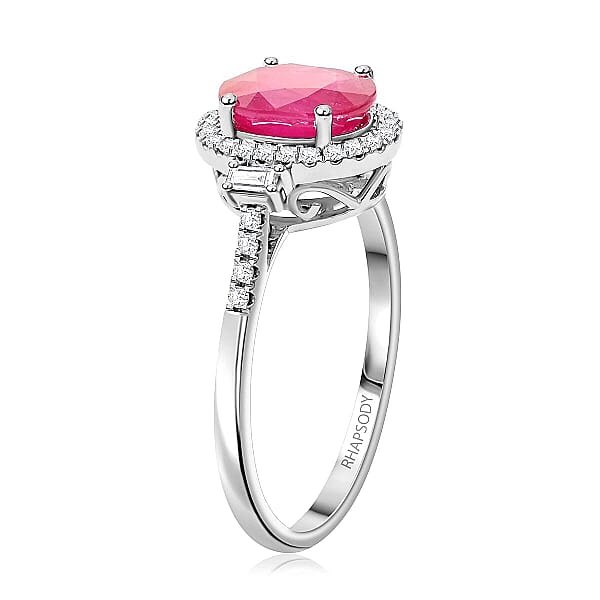 Certified & Appraised Rhapsody AAAA Mozambique Ruby And E-F VS Diamond 2.50 Ctw Ring In 950 Platinum 5.85 Grams (Del. In 10-15 Days)