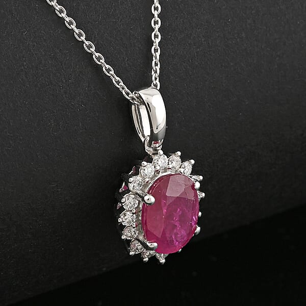 Certified & Appraised Rhapsody AAAA Mozambique Ruby And E-F VS Diamond 1.75 Ctw Pendant Necklace In 950 Platinum 18 Inches