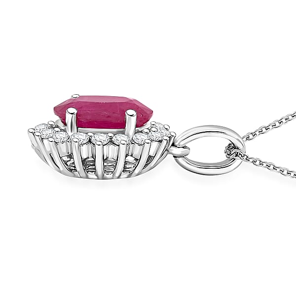 Certified & Appraised Rhapsody AAAA Mozambique Ruby And E-F VS Diamond 1.75 Ctw Pendant Necklace In 950 Platinum 18 Inches