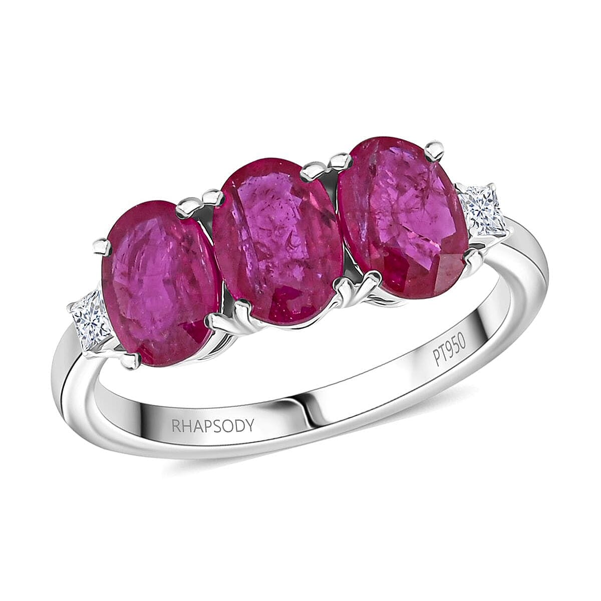 Certified & Appraised Rhapsody AAAA Mozambique Ruby and E-F VS Diamond 2.50 ctw Ring in 950 Platinum 4.29 Grams