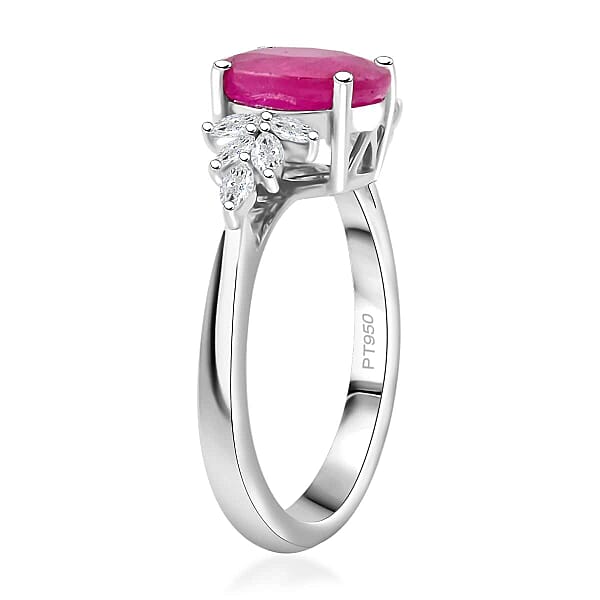 Certified & Appraised Rhapsody AAAA Mozambique Ruby And E-F VS Diamond 2.25 Ctw Ring In 950 Platinum 5.80 Grams