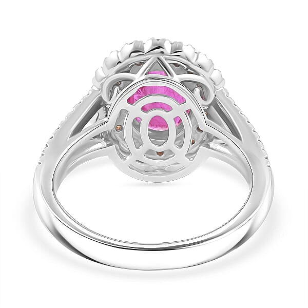 Certified & Appraised Rhapsody AAAA Mozambique Ruby Padparadscha Sapphire And E-F VS Diamond 2.40 Ctw Ring In 950 Platinum 8 Grams