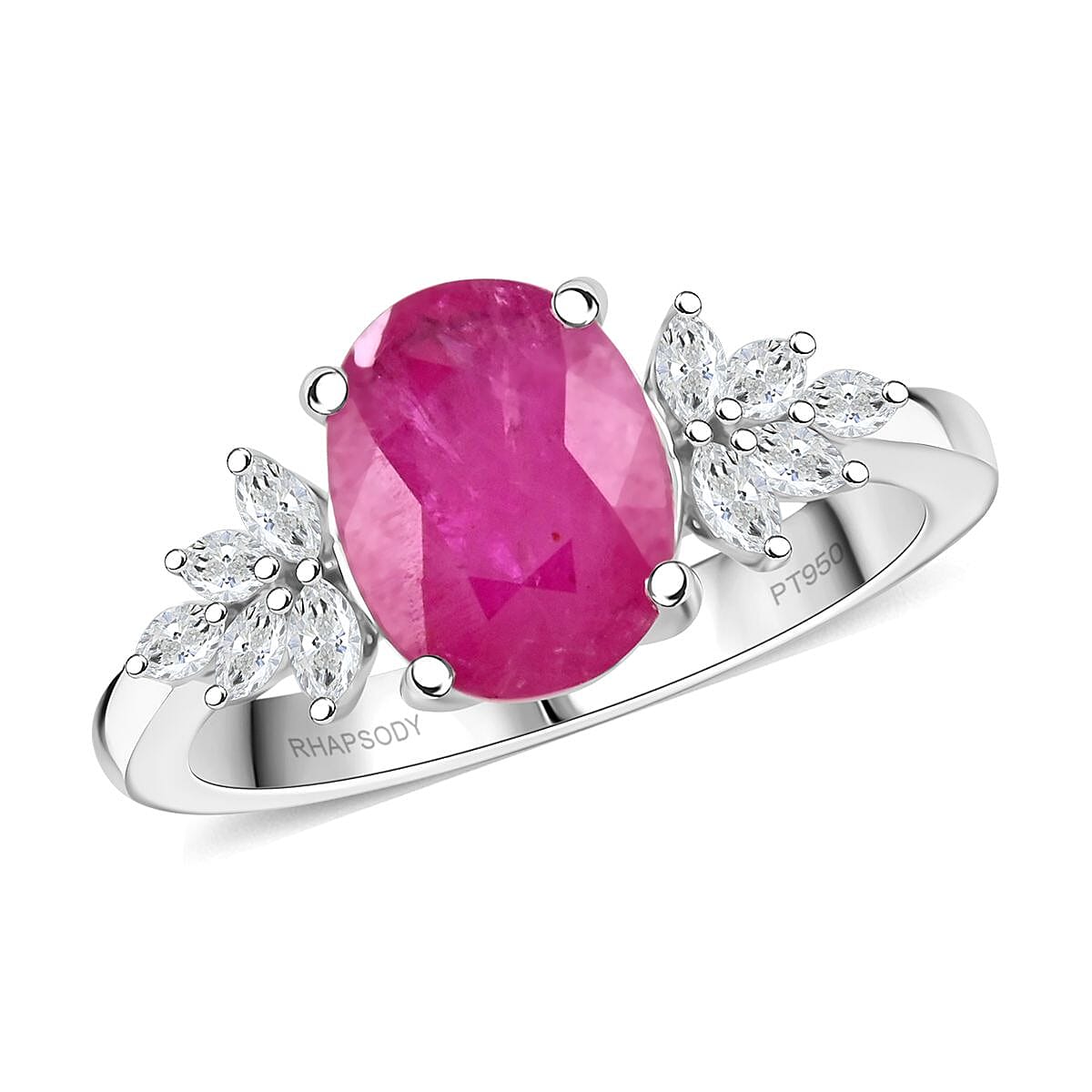 Certified & Appraised Rhapsody AAAA Mozambique Ruby and E-F VS Diamond 2.25 ctw Ring in 950 Platinum 5.80 Grams