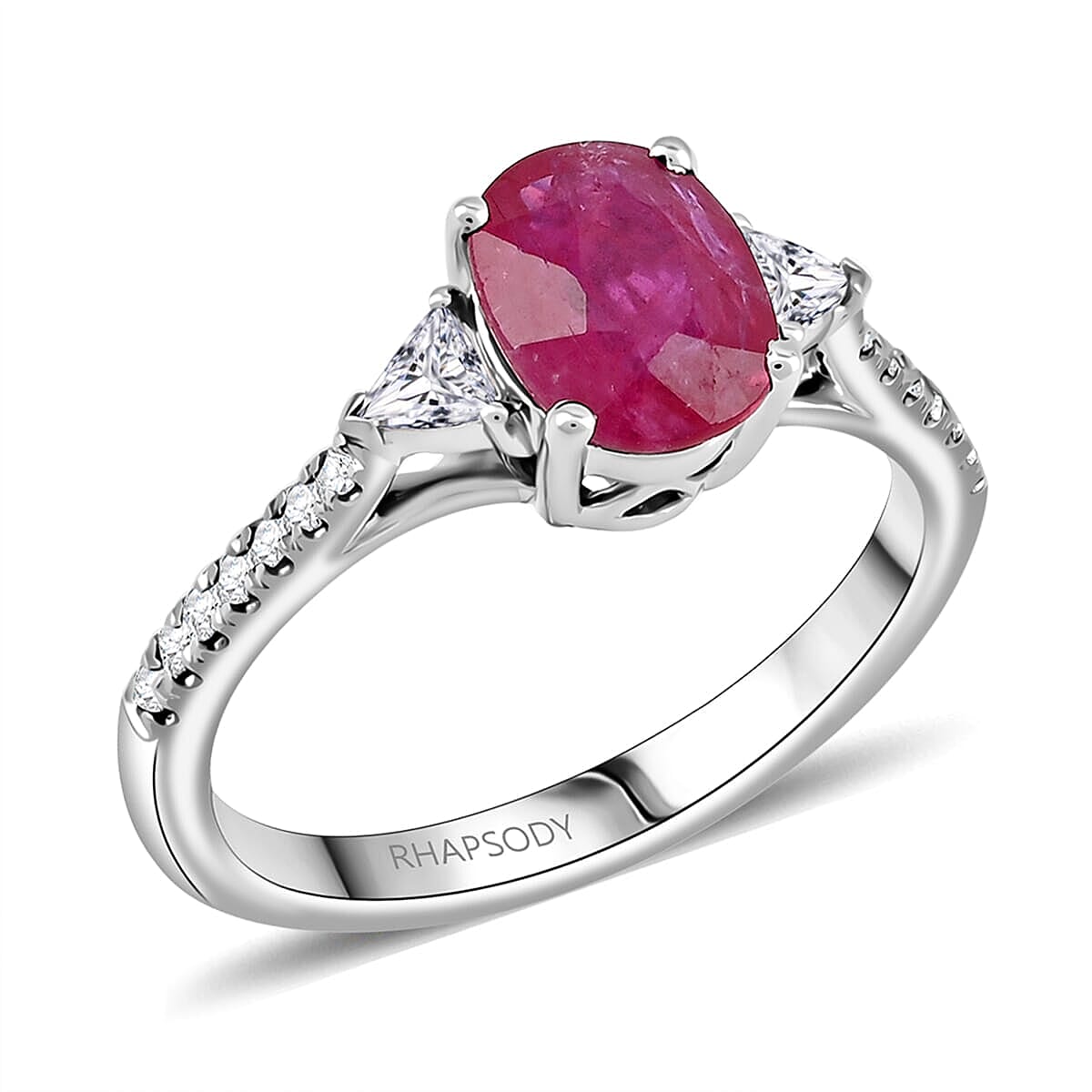 Certified & Appraised Rhapsody AAAA Mozambique Ruby and E-F VS Diamond 1.70 ctw Ring in 950 Platinum 5.36 Grams