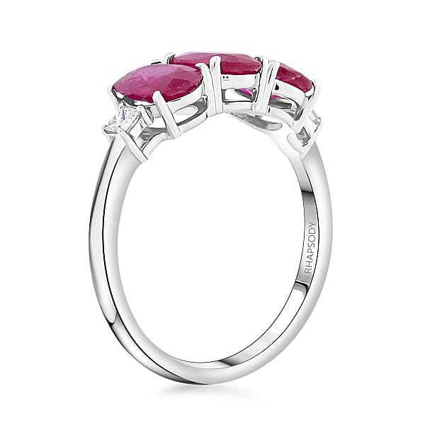 Certified & Appraised Rhapsody AAAA Mozambique Ruby And E-F VS Diamond 2.50 Ctw Ring In 950 Platinum 4.29 Grams