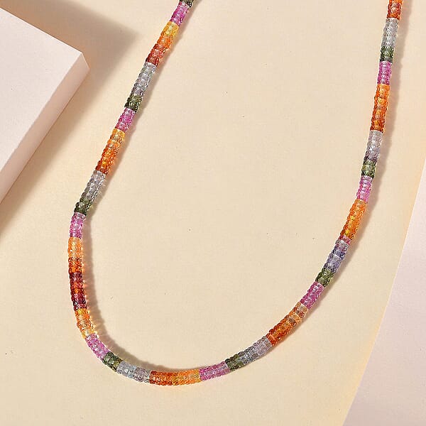 Certified & Appraised Rhapsody AAAA Multi Sapphire Beaded Graduated Necklace 950 Platinum Necklace 18-20 Inch Necklace 60.00 Ctw