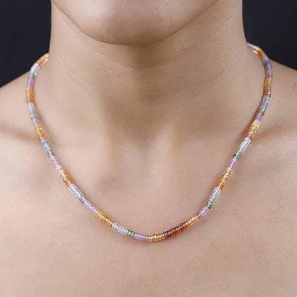 Certified & Appraised Rhapsody AAAA Multi Sapphire Beaded Graduated Necklace 950 Platinum Necklace 18-20 Inch Necklace 60.00 Ctw