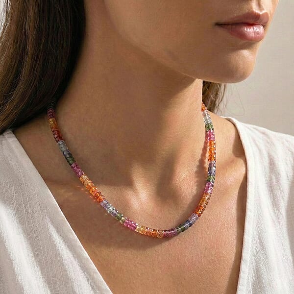 Certified & Appraised Rhapsody AAAA Multi Sapphire Beaded Graduated Necklace 950 Platinum Necklace 18-20 Inch Necklace 60.00 Ctw