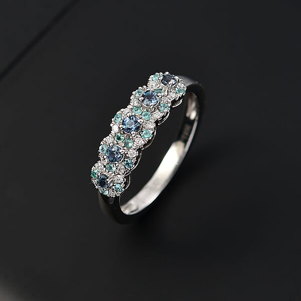 Certified & Appraised Rhapsody AAAA Narsipatnam Alexandrite Paraiba Tourmaline And E-F VS2 Diamond 0.65 Ctw Ring In 950 Platinum
