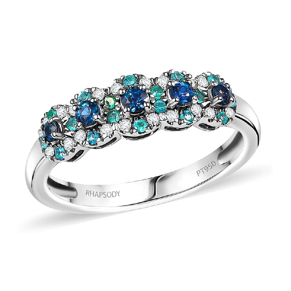Certified & Appraised Rhapsody AAAA Narsipatnam Alexandrite Paraiba Tourmaline and E-F VS2 Diamond 0.65 ctw Ring in 950 Platinum